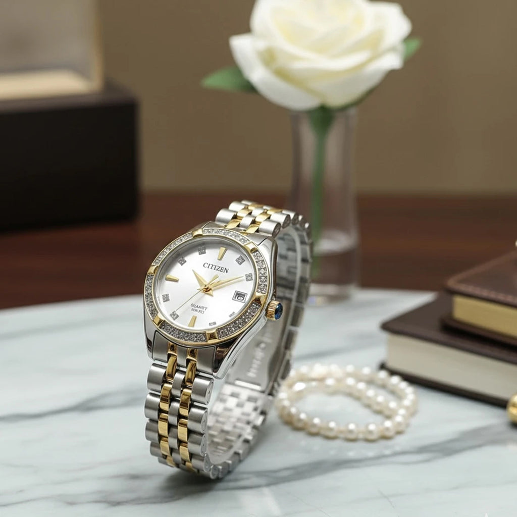 Women Quartz Silver Dial Analog Stainless Steel Watch EU6066-59A