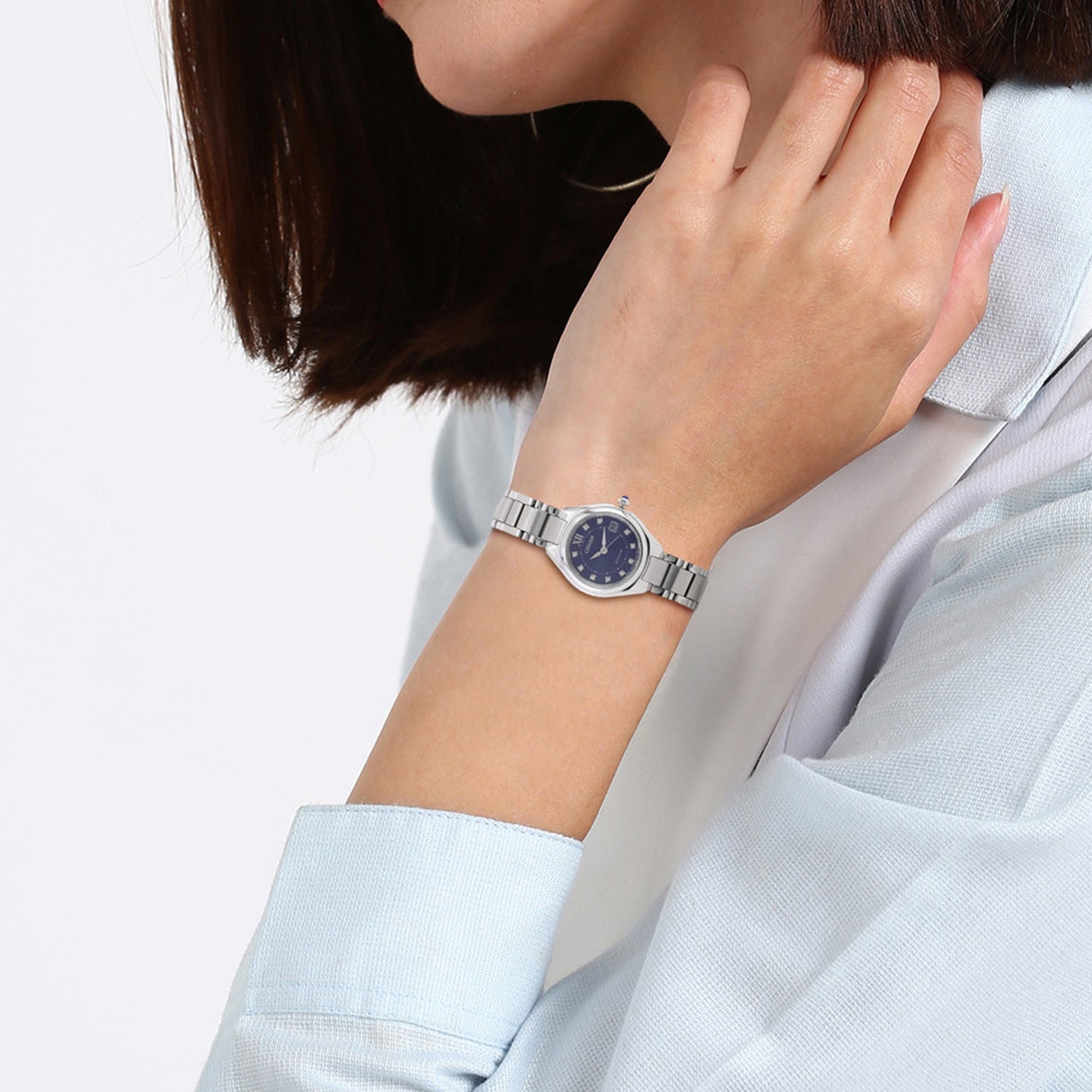 Women Quartz Eco-Drive Blue Dial Analog Stainless Steel Watch EW2540-83L