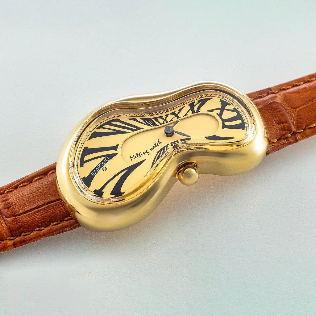 Classic Unisex Quartz Gold Dial Analog Leather Watch EX0002.0003