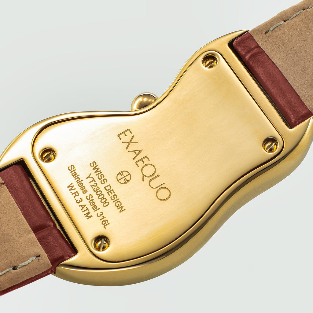 Classic Unisex Quartz Gold Dial Analog Leather Watch EX0002.0003