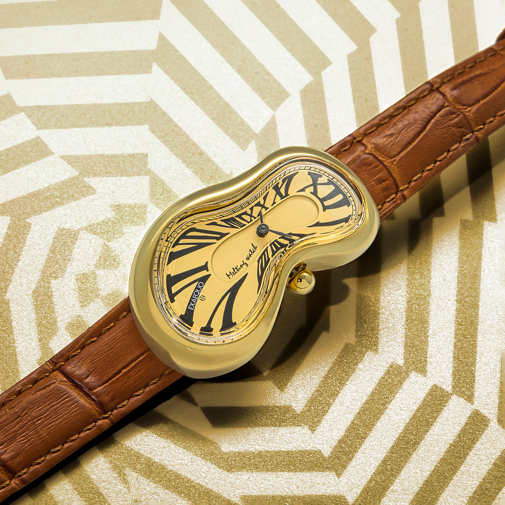 Classic Unisex Quartz Gold Dial Analog Leather Watch EX0002.0003