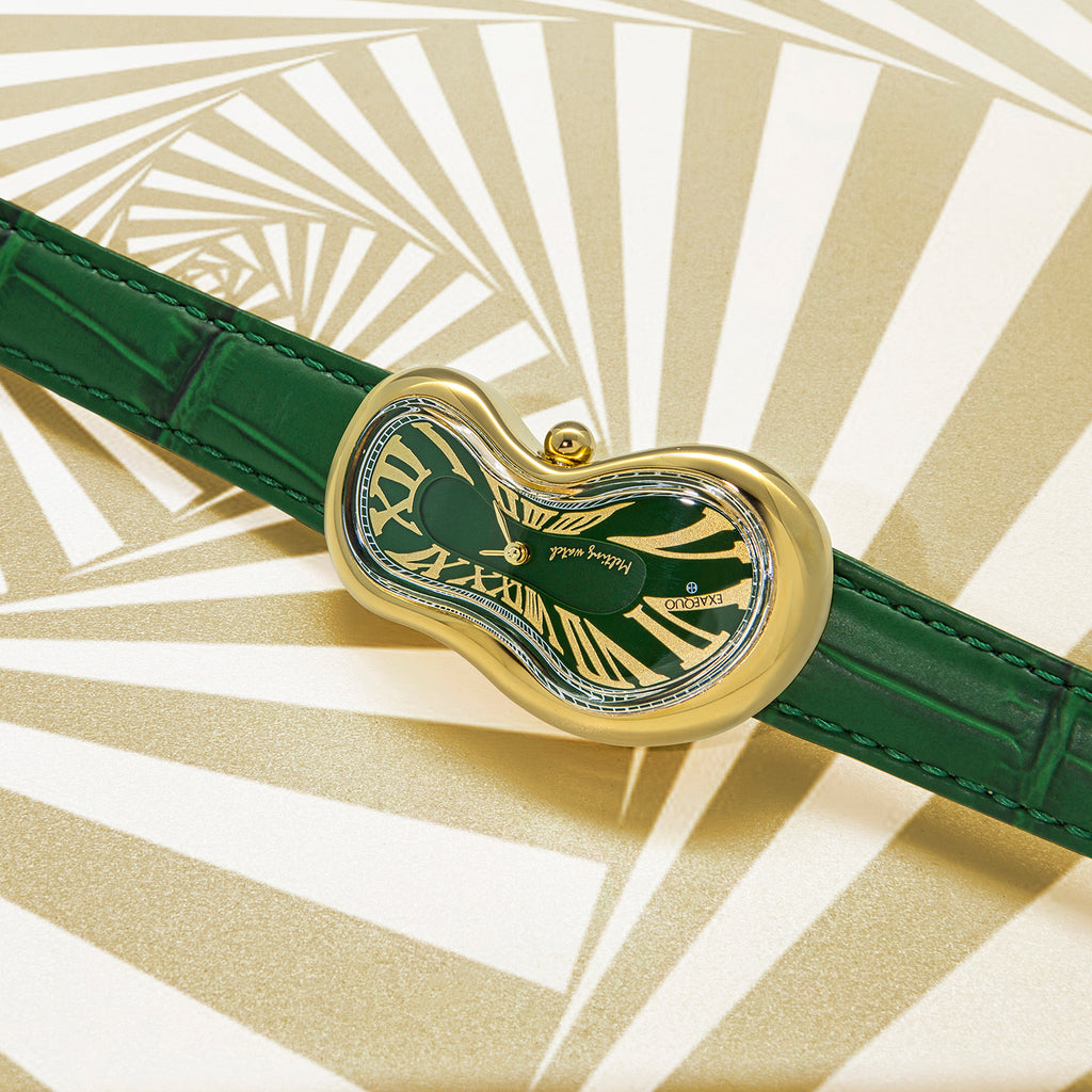 Classic Unisex Quartz Green Dial Analog Leather Watch EX0002.0005