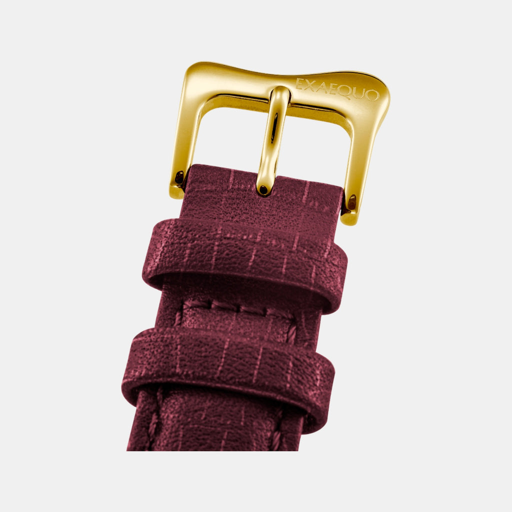 Classic Unisex Quartz Burgundy Dial Analog Leather Watch EX0002.0006