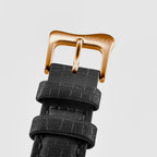 Classic Unisex Quartz Black Dial Analog Leather Watch EX0003.0001
