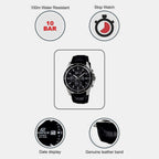 Edifice Men Quartz Black Dial Chronograph Leather Watch EX096
