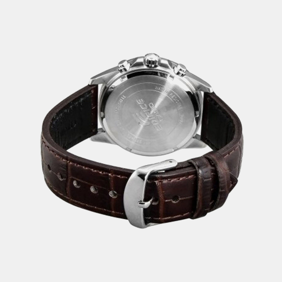 Edifice Men Quartz Silver Dial Analog Leather Watch EX097