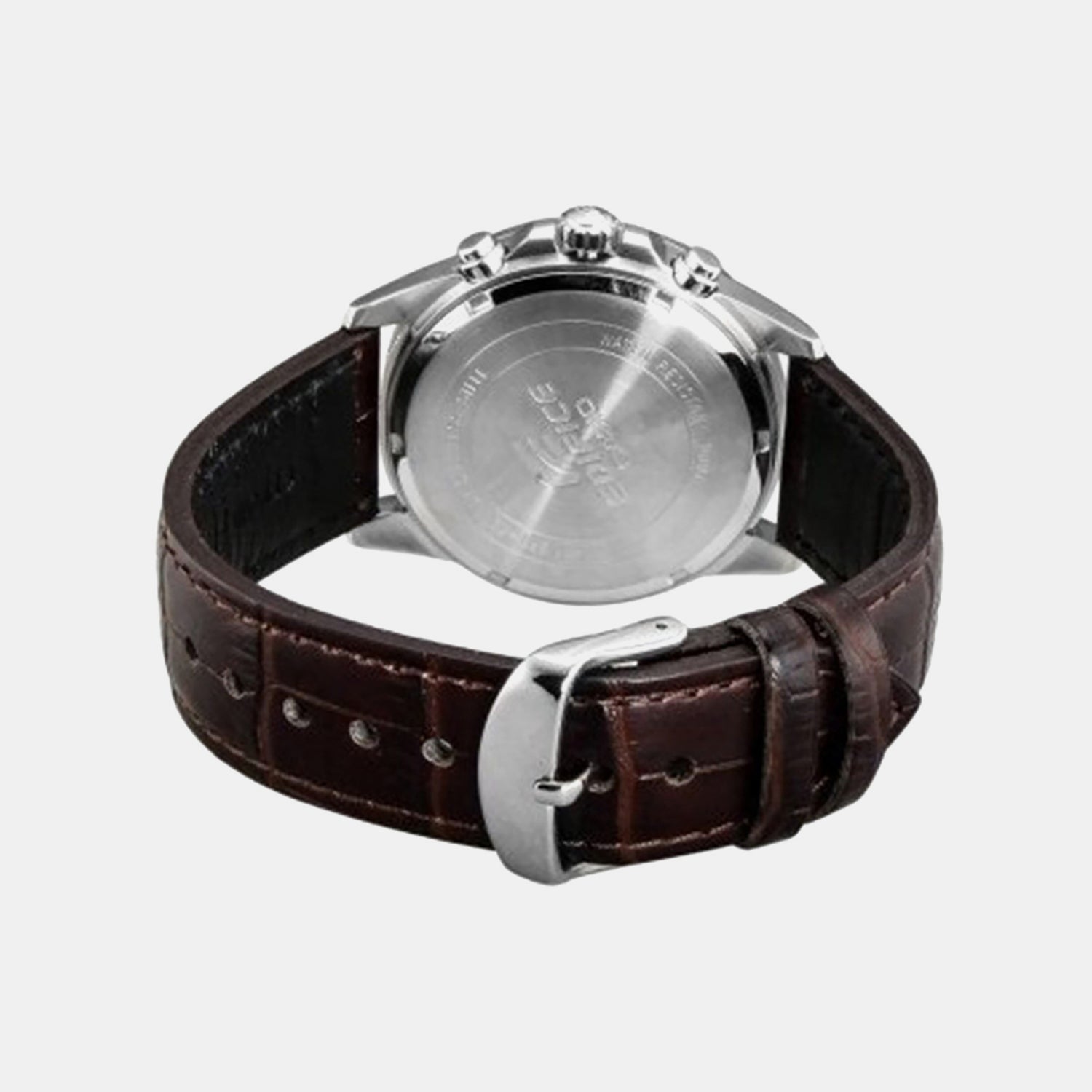 Edifice Men Quartz Silver Dial Analog Leather Watch EX097