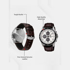 Edifice Men Quartz Silver Dial Analog Leather Watch EX097