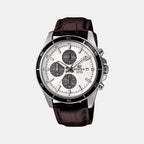 Edifice Men Quartz Silver Dial Analog Leather Watch EX097