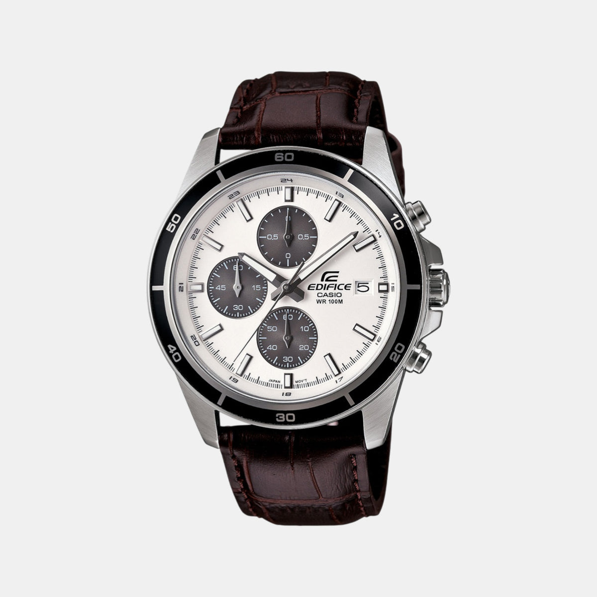 Edifice Men Quartz Silver Dial Analog Leather Watch EX097