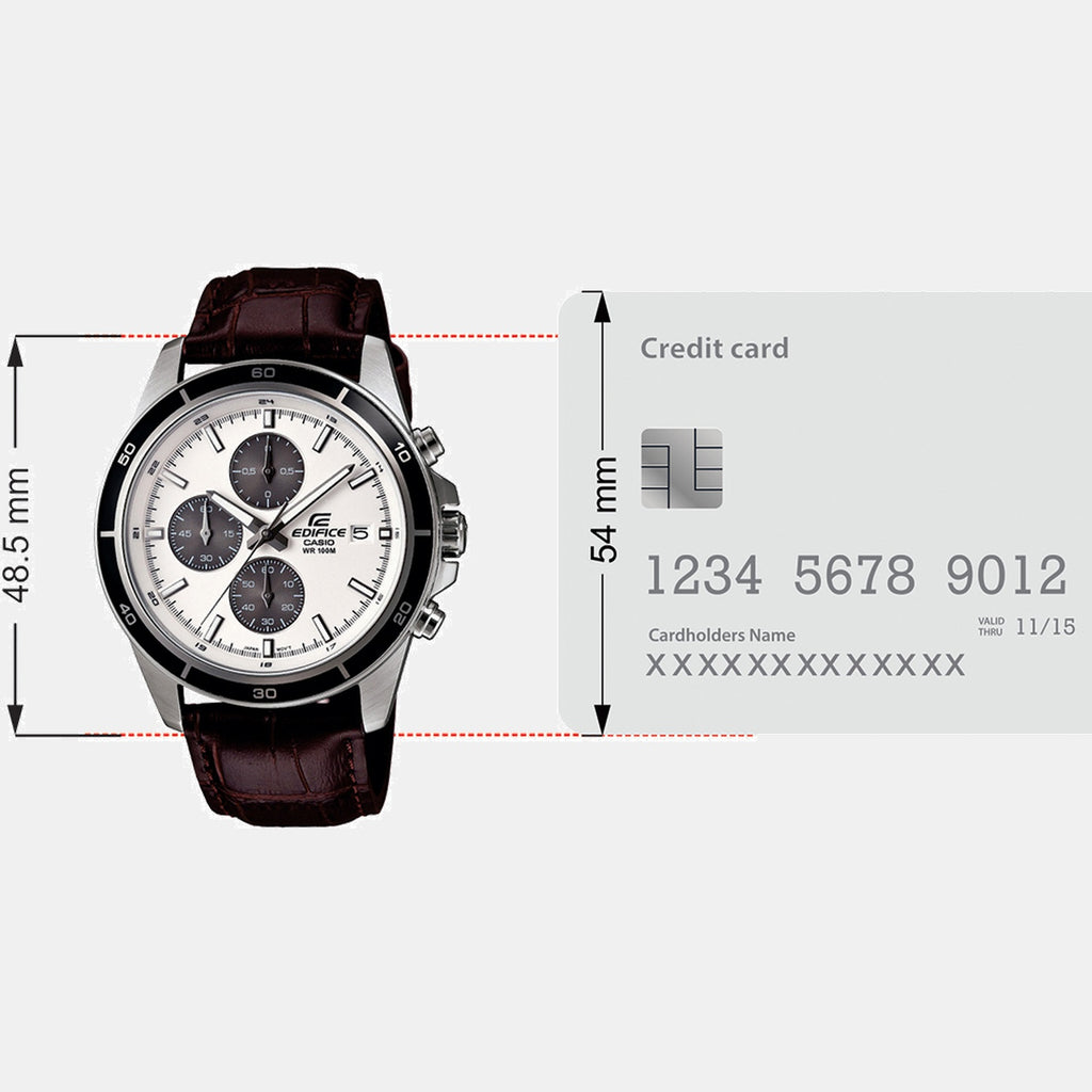 Edifice Men Quartz Silver Dial Analog Leather Watch EX097