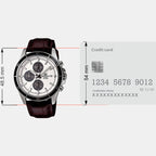 Edifice Men Quartz Silver Dial Analog Leather Watch EX097