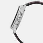 Edifice Men Quartz Silver Dial Analog Leather Watch EX097