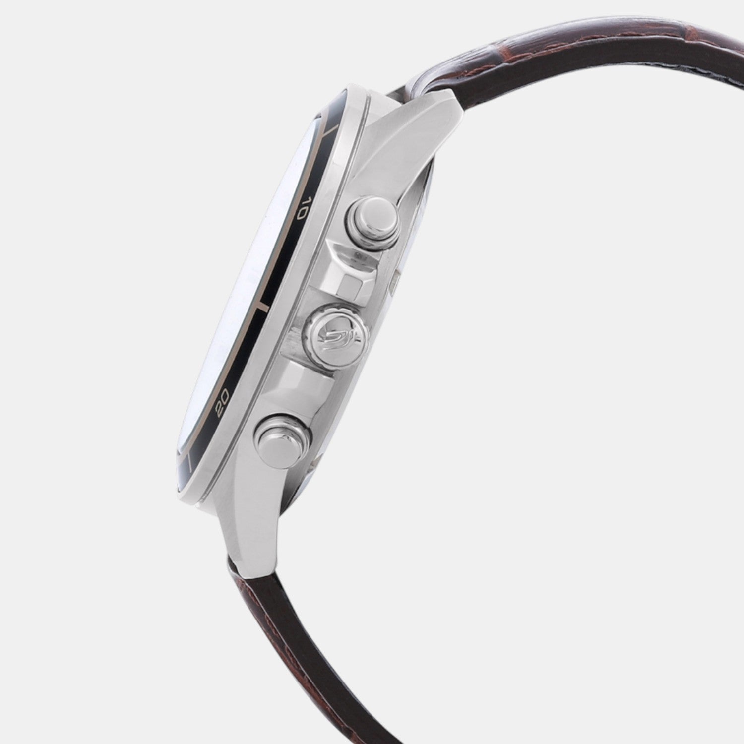 Edifice Men Quartz Silver Dial Analog Leather Watch EX097