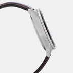 Edifice Men Quartz Silver Dial Analog Leather Watch EX097