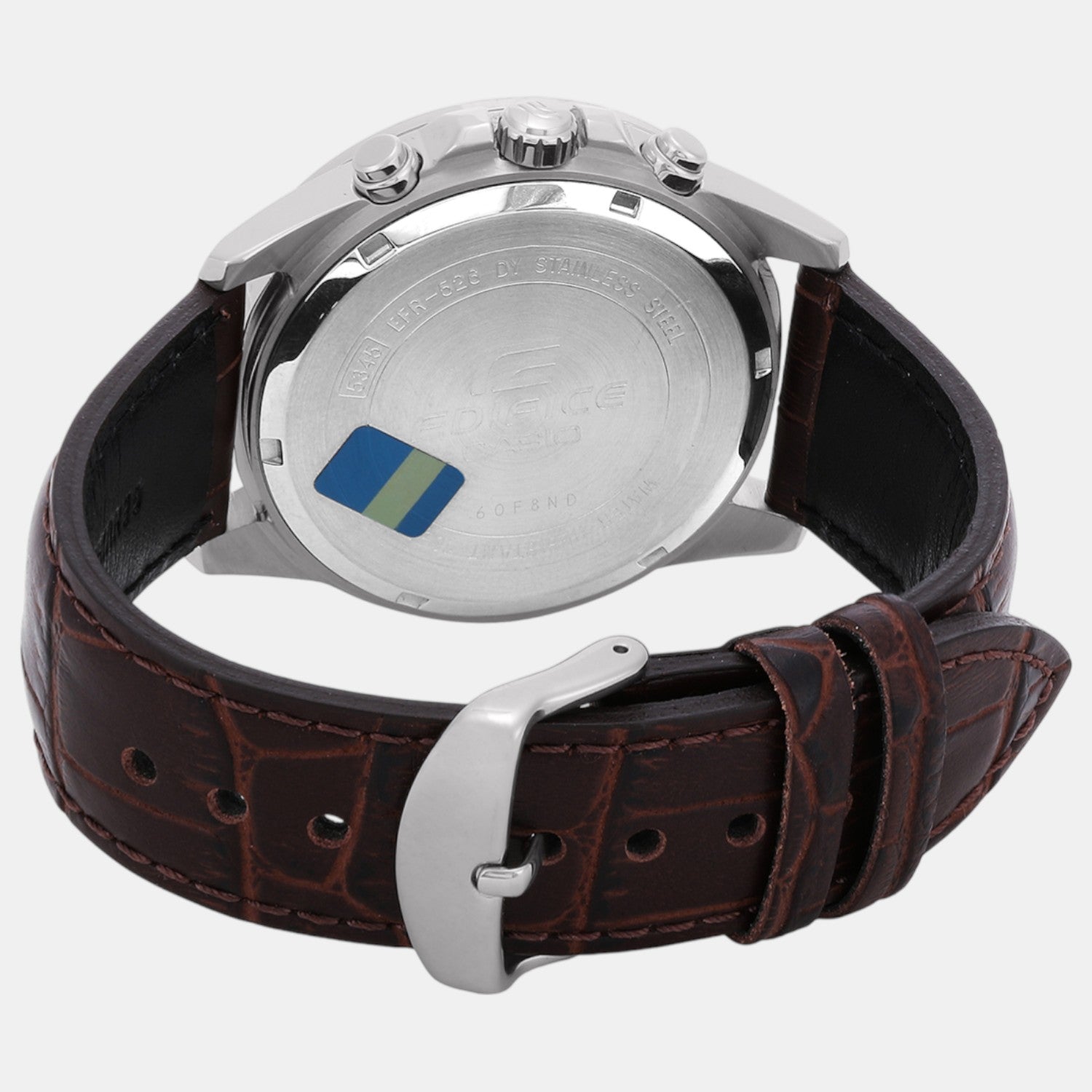 Edifice Men Quartz Silver Dial Analog Leather Watch EX097