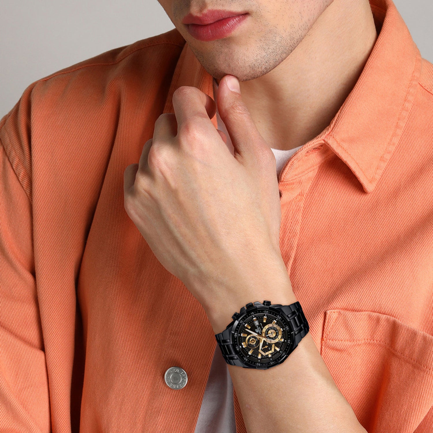 Edifice Men Quartz Black Dial Chronograph Stainless Steel Watch EX187