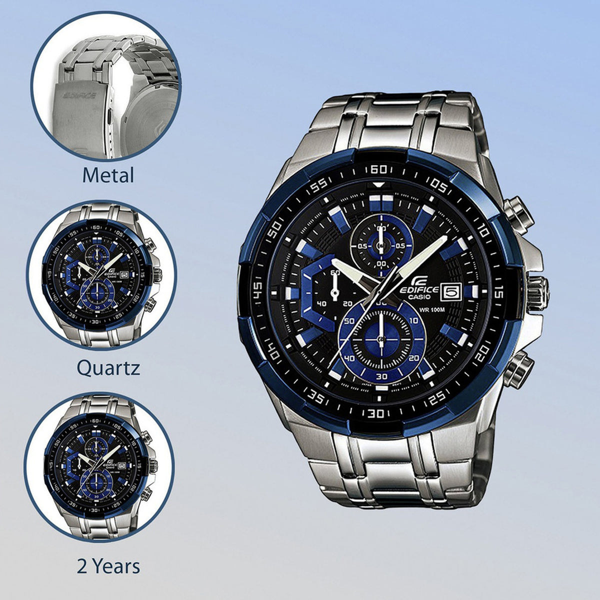 Edifice Men Quartz Black Dial Chronograph Stainless Steel Watch EX190