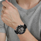 Edifice Men Quartz Black Dial Chronograph Leather Watch EX193