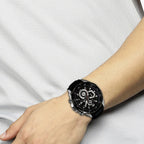 Edifice Men Quartz Black Dial Chronograph Leather Watch EX193