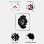 Edifice Men Quartz Black Dial Chronograph Leather Watch EX193