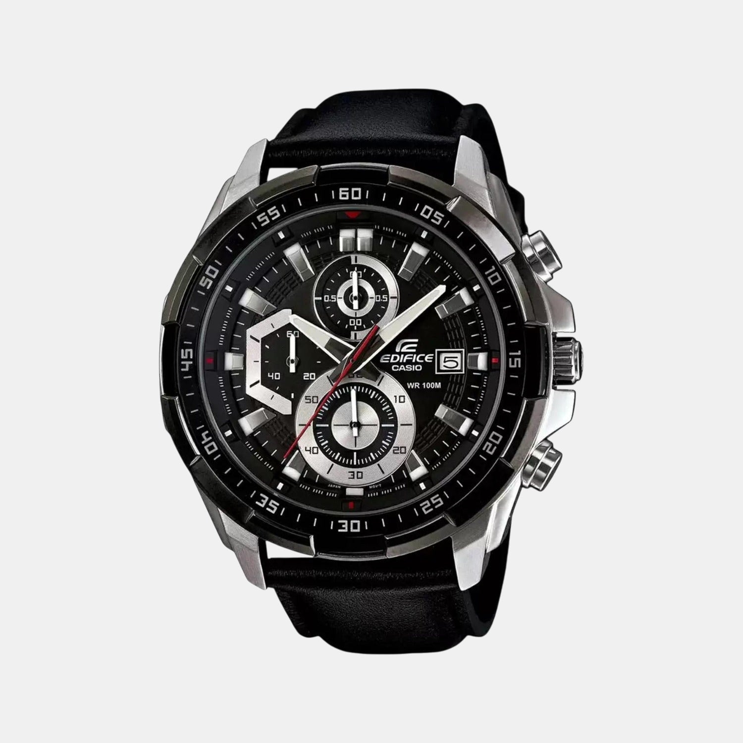 Edifice Men Quartz Black Dial Chronograph Leather Watch EX193