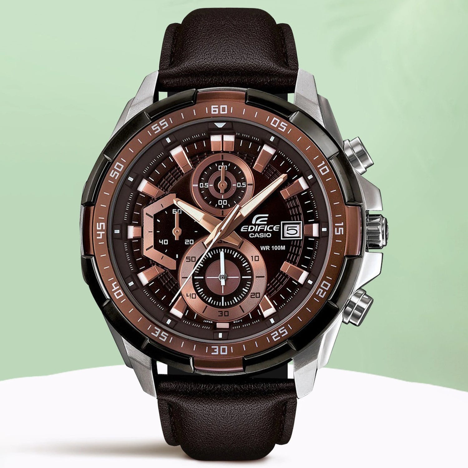 G-Shock Men Quartz Brown Dial Chronograph Leather Watch EX194