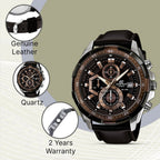 Edifice Men Quartz Brown Dial Chronograph Leather Watch EX194