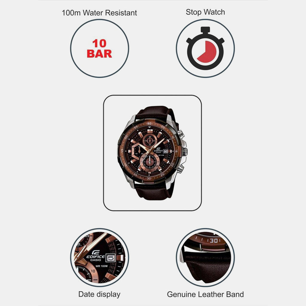 Edifice Men Quartz Brown Dial Chronograph Leather Watch EX194