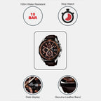 Edifice Men Quartz Brown Dial Chronograph Leather Watch EX194