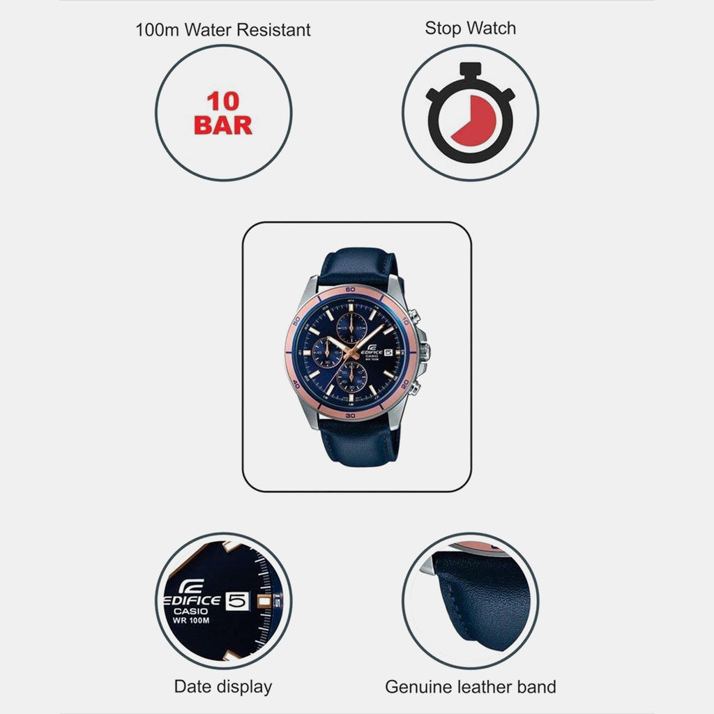 Edifice Men Quartz Blue Dial Chronograph Leather Watch EX302
