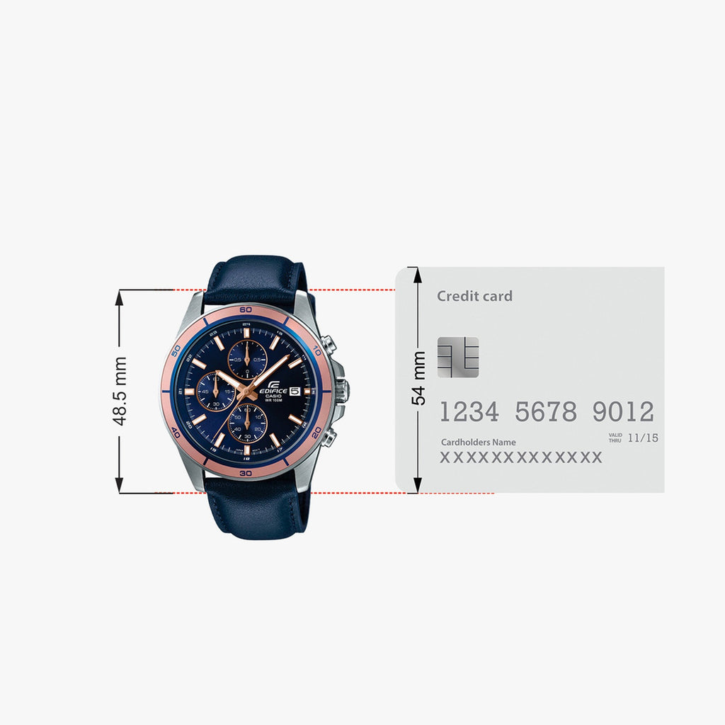 Edifice Men Quartz Blue Dial Chronograph Leather Watch EX302