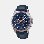 Edifice Men Quartz Blue Dial Chronograph Leather Watch EX302