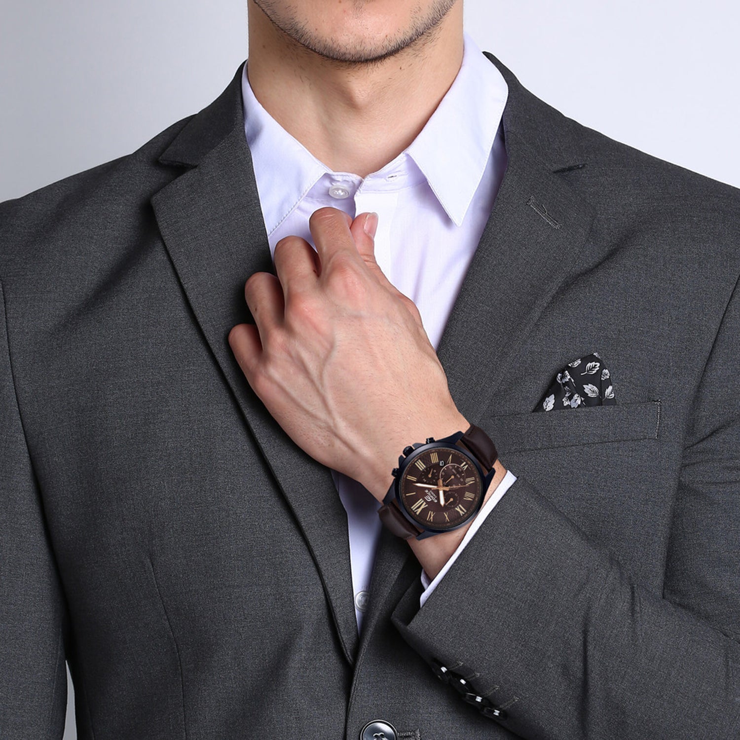 Edifice Men Quartz Brown Dial Chronograph Leather Watch EX316