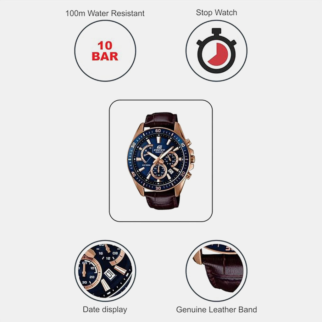 Edifice Men Quartz Blue Dial Chronograph Leather Watch EX358