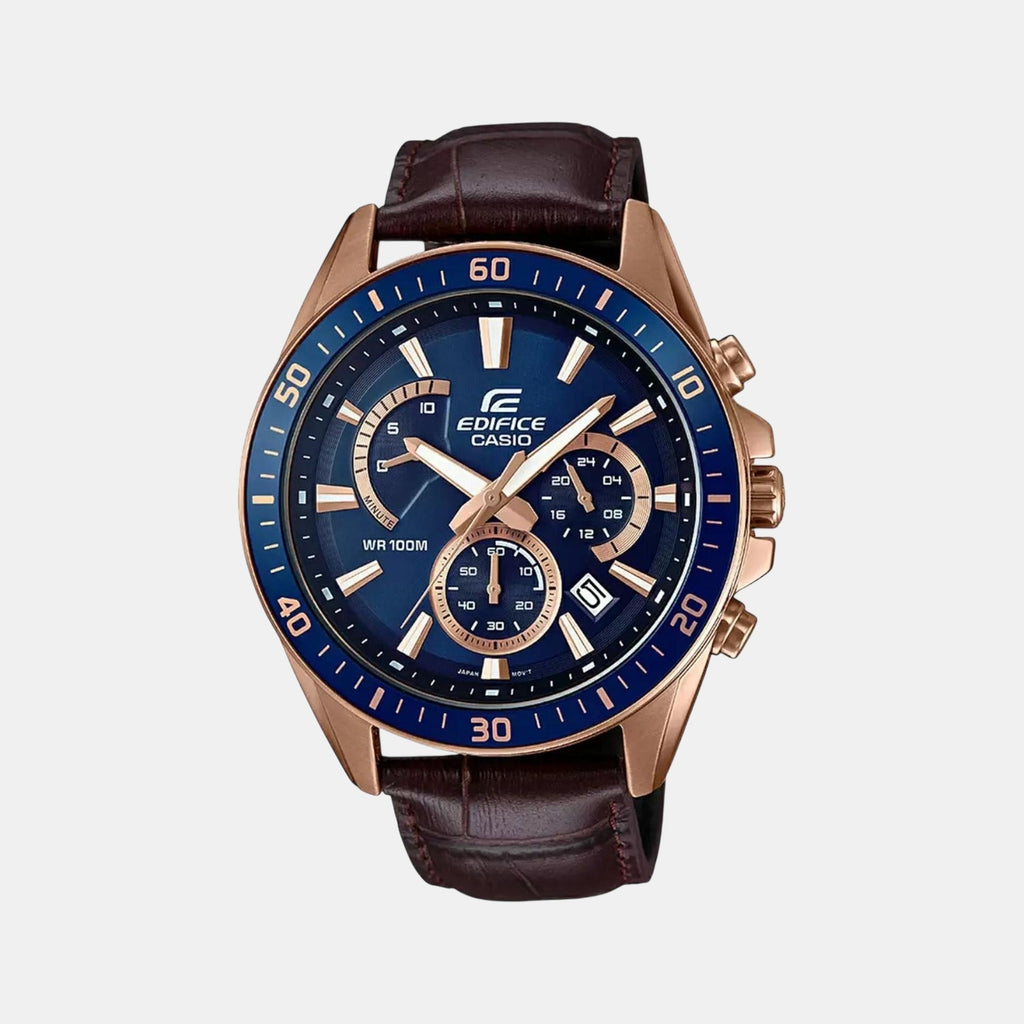 Edifice Men Quartz Blue Dial Chronograph Leather Watch EX358