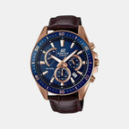 Edifice Men Quartz Blue Dial Chronograph Leather Watch EX358
