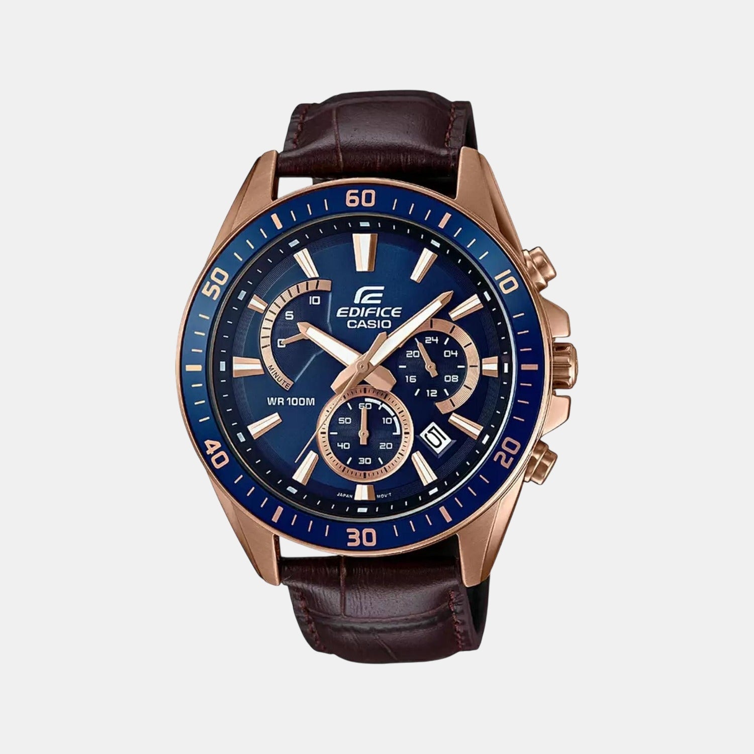 Edifice Men Quartz Blue Dial Chronograph Leather Watch EX358