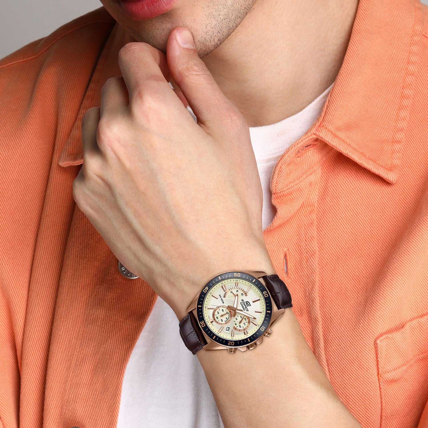 G-Shock Men Quartz Beige Dial Chronograph Leather Watch EX359