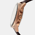Edifice Men Quartz Beige Dial Chronograph Leather Watch EX359