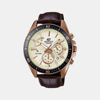 Edifice Men Quartz Rose Gold Dial Chronograph Leather Watch EX359