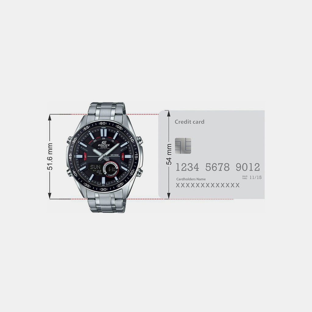 Edifice Men Quartz Black Dial Analog-Digital Stainless Steel Watch EX438