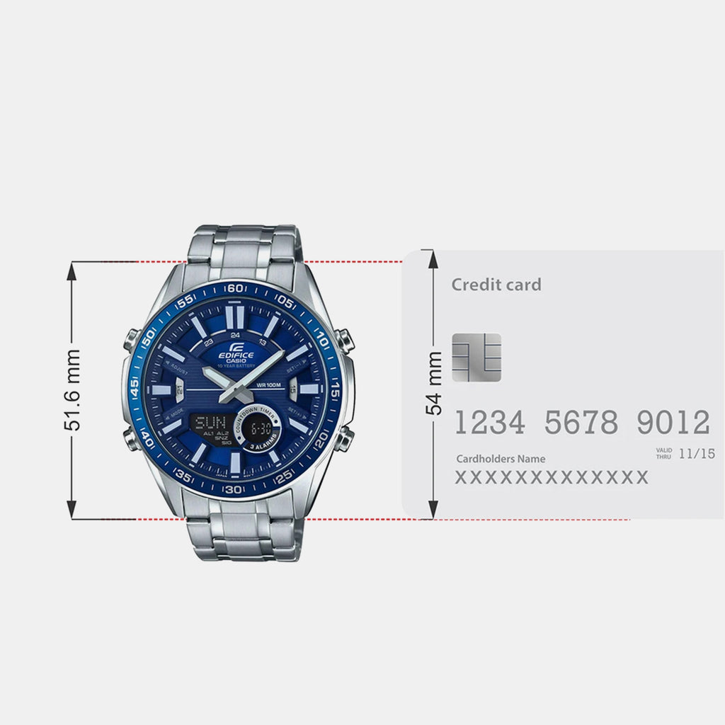 Edifice Men Quartz Blue Dial Analog-Digital Stainless Steel Watch EX440