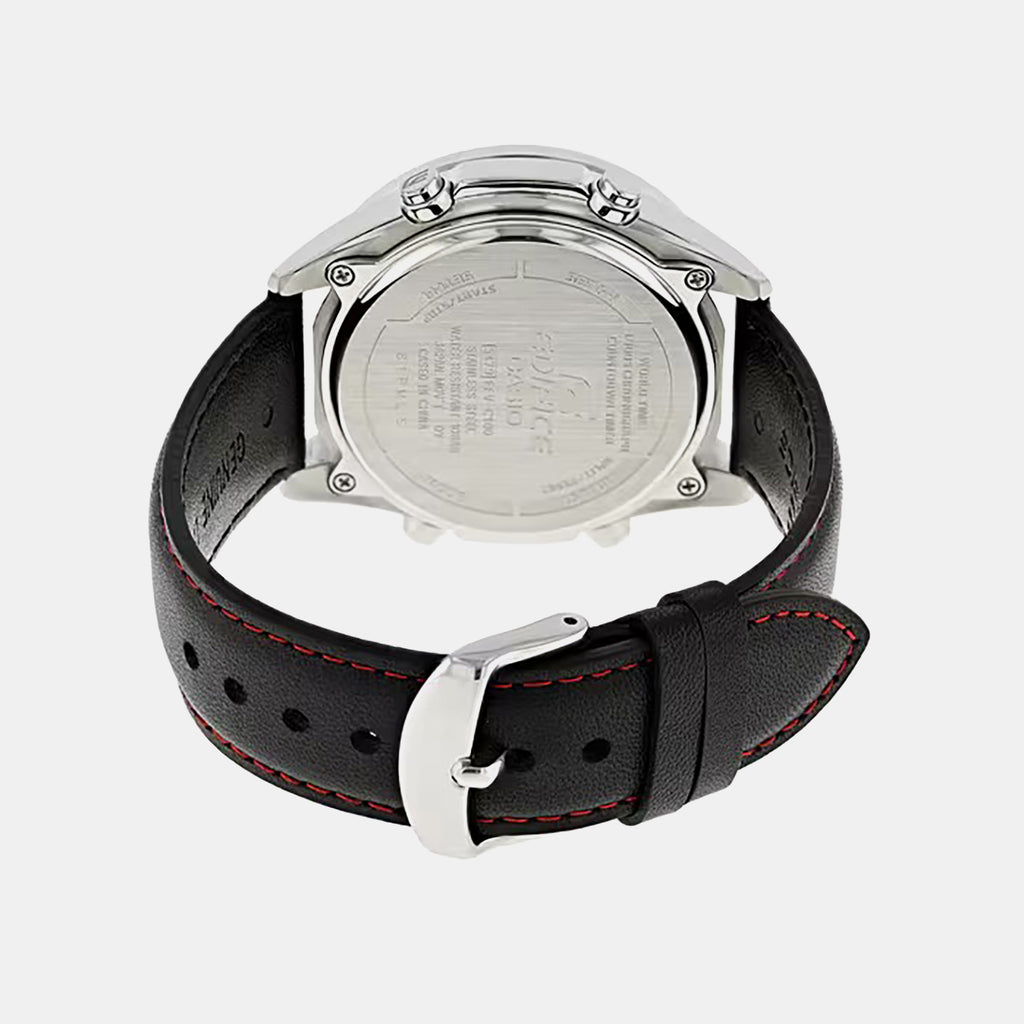 Edifice Men Quartz Black Dial Analog-Digital Leather Watch EX441