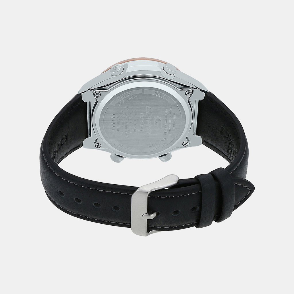 Edifice Men Quartz Black Dial Analog-Digital Leather Watch EX459