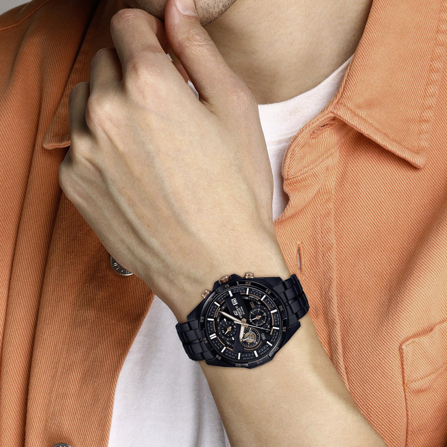 Edifice Men Quartz Black Dial Chronograph Stainless Steel Watch EX493