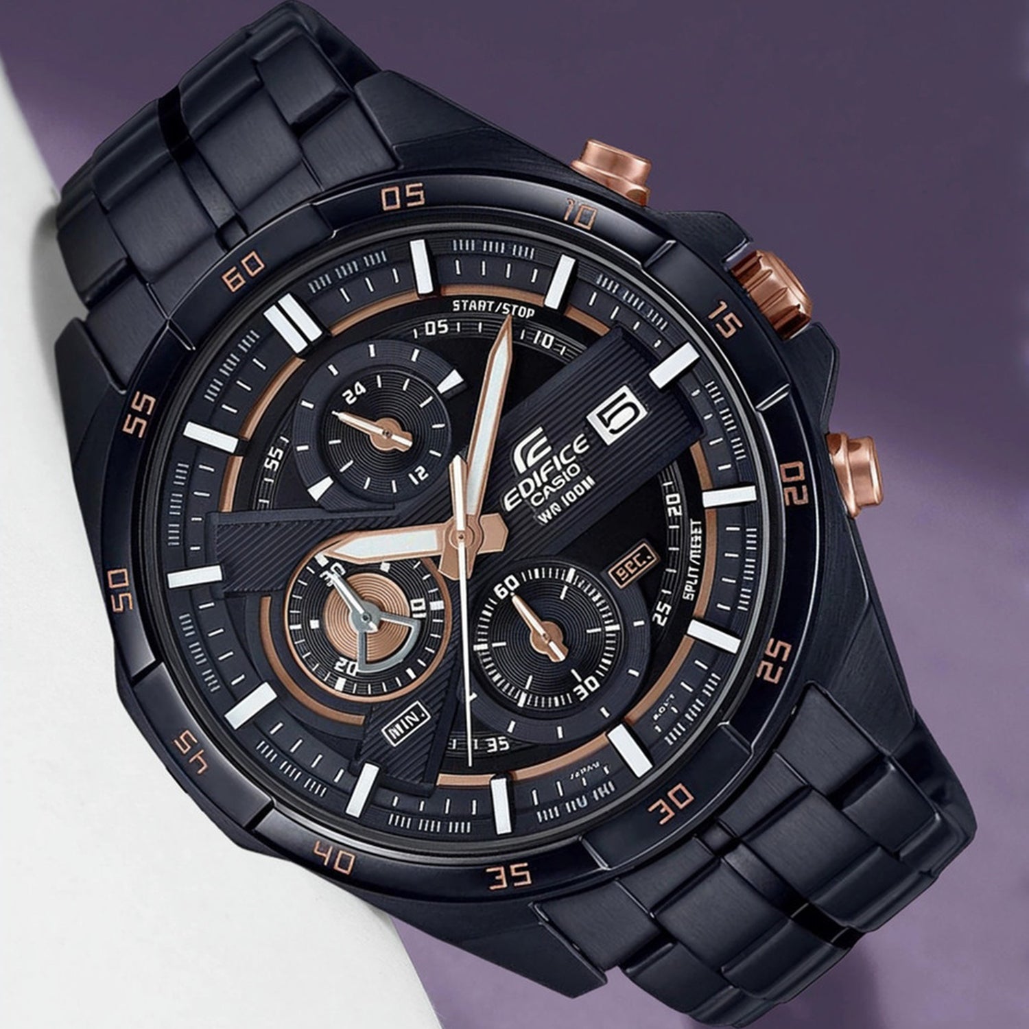 Edifice Men Quartz Black Dial Chronograph Stainless Steel Watch EX493