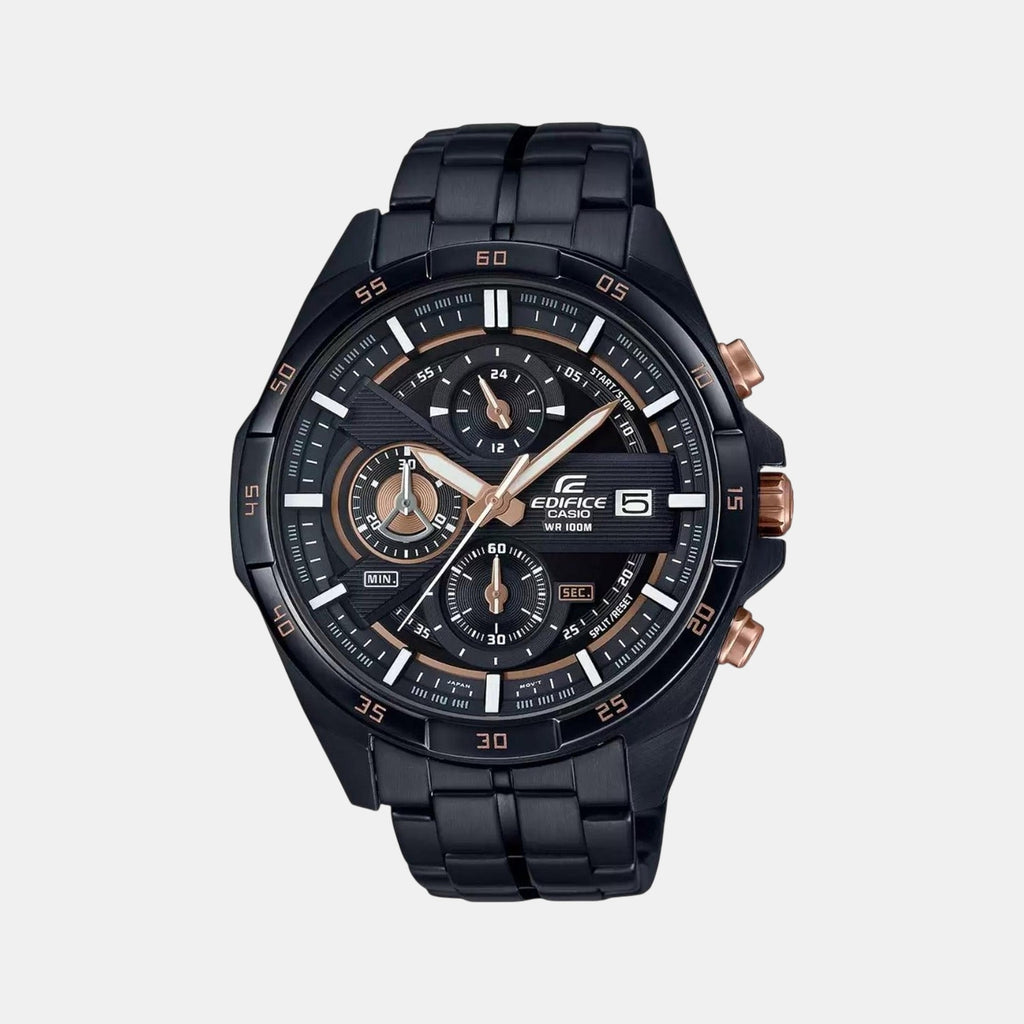 Edifice Men Quartz Black Dial Chronograph Stainless Steel Watch EX493