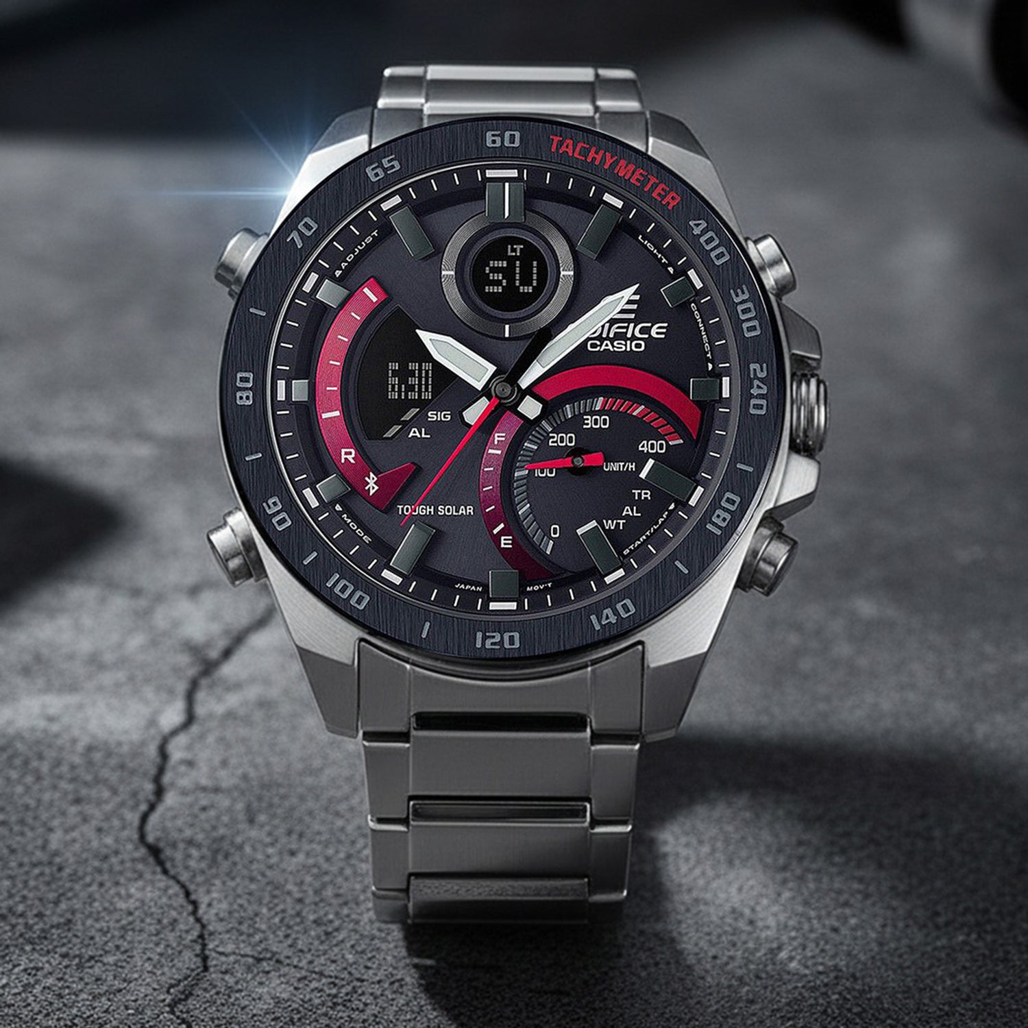 Edifice Men Quartz Black Dial Chronograph Stainless Steel Watch EX499