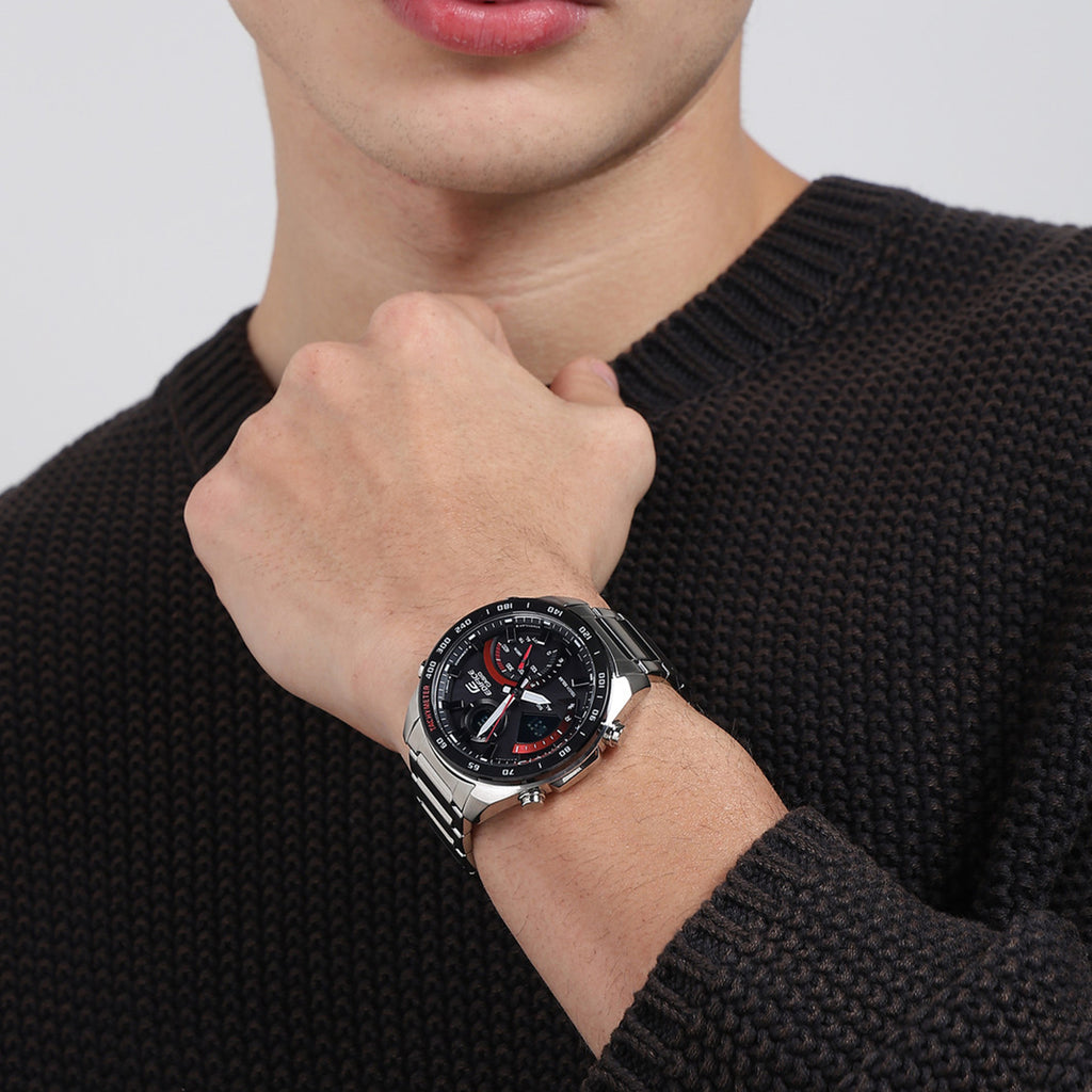 Edifice Men Quartz Black Dial Chronograph Stainless Steel Watch EX499